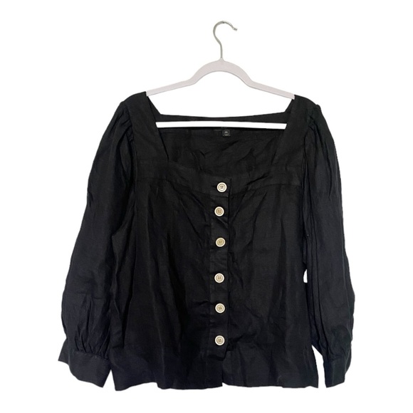 J.Crew Square Neck Button Front Linen Top Boho Preppy Summer Black Size 2X - Picture 2 of 7